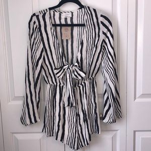 NWT Black & White Striped Plunging Romper